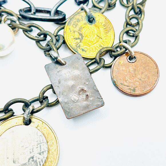 Vintage Y2K Multi-Tone Euro Coin Charm Layered Chain Necklace - Picture 4 of 8